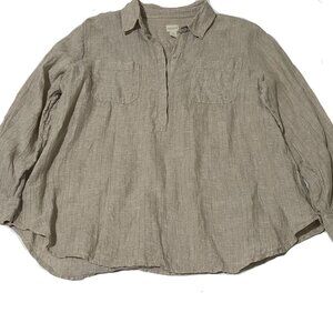 Chico's 100% Linen Henley Tunic Top Size 3 (USA XL) Beige Pullover Earth Tones